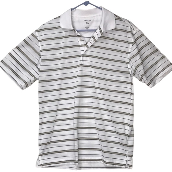 George Polo‎ Shirt Arctic White Strip 34-36 EUC - Picture 1 of 9